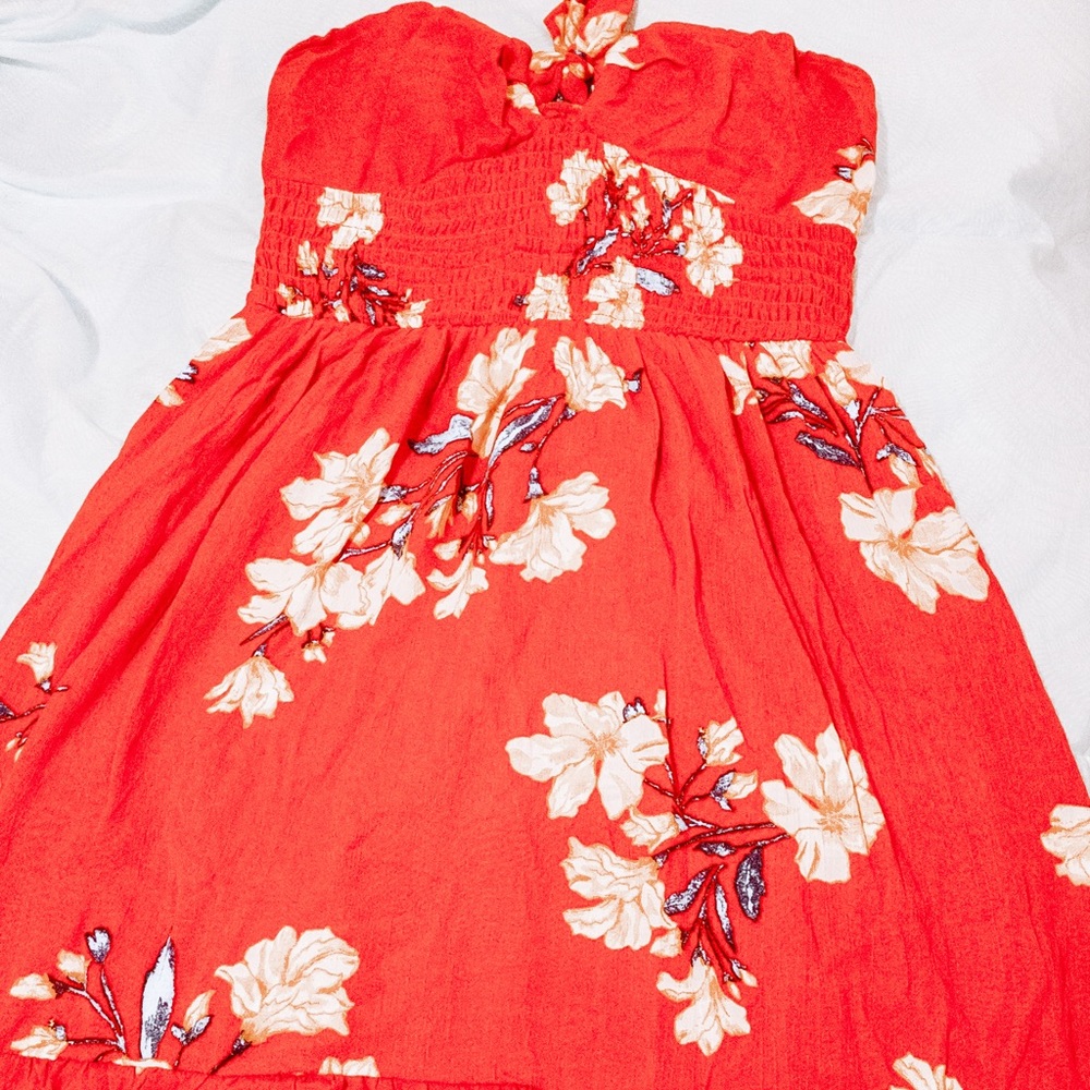 Red strapless flower Dress
